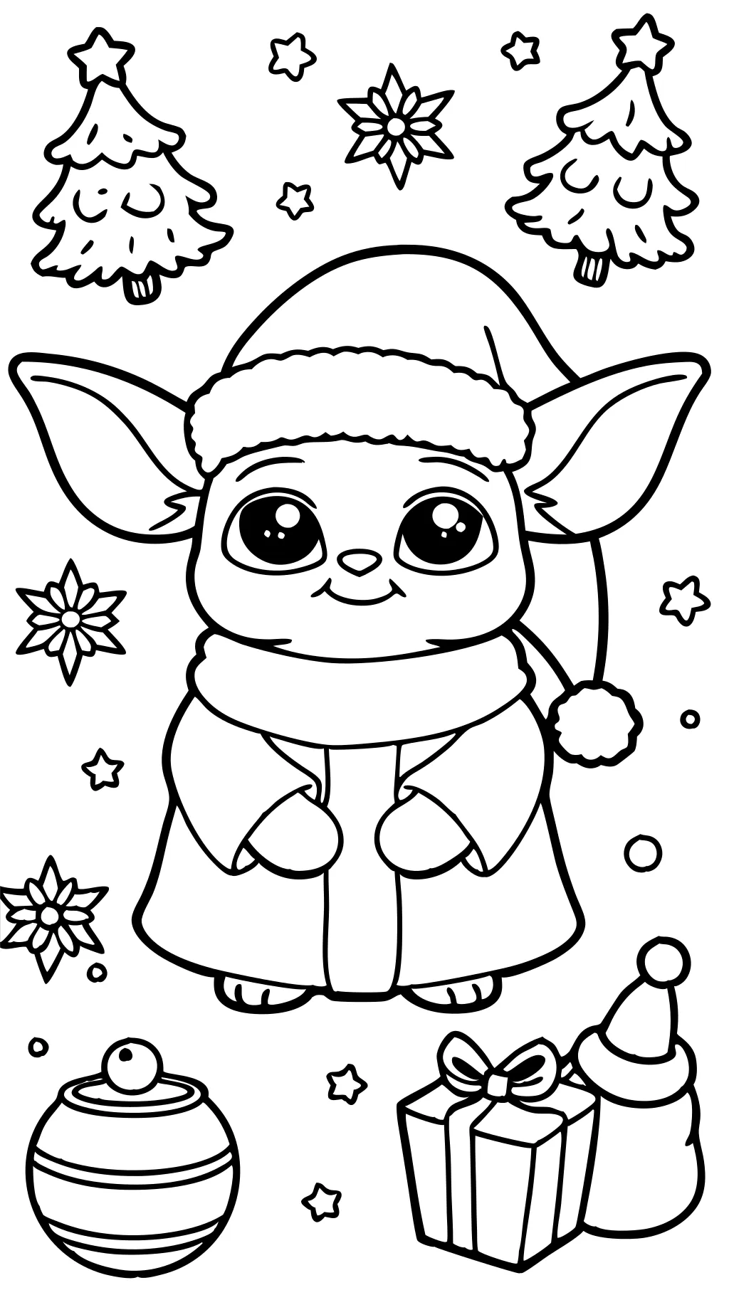 Baby Yoda Página para colorear de Navidad